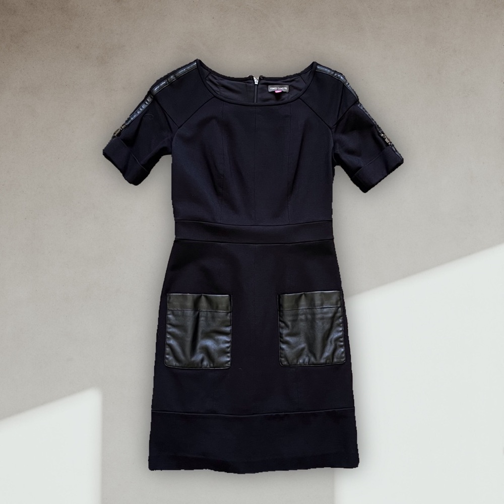 *reserved* Vince Camuto Leather Pocket Buckle Decal Dress Sz 2